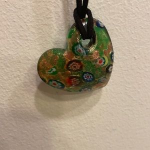 BRAND NEW glass heart necklace on black strap